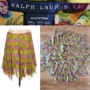 Vintage Ralph Lauren Blue Label Layered 100% Silk Chiffon Handkerchief Skirt 10